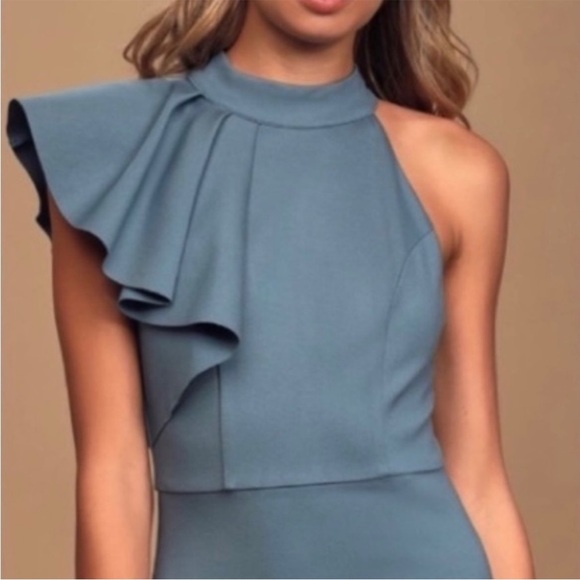 Lulus Margaux One shoulder maxi dress in slate NEW - Picture 10 of 16